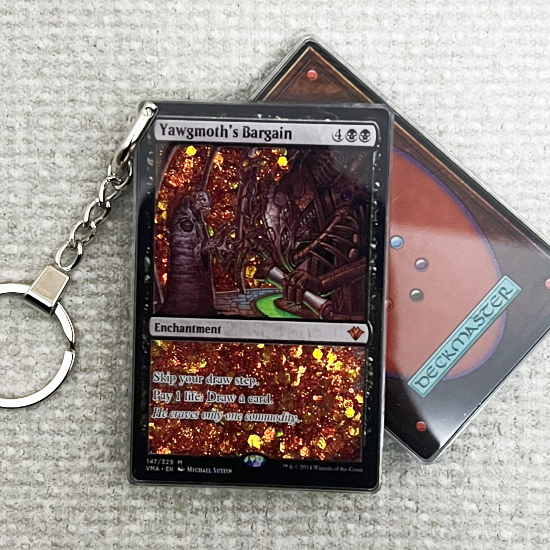 Yawgmoth's Bargain Magic the Gathering Card Quicksand Keychain