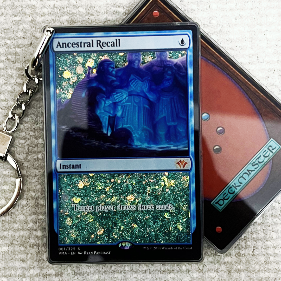 Ancestral Recall Magic the Gathering Card Quicksand Keychain