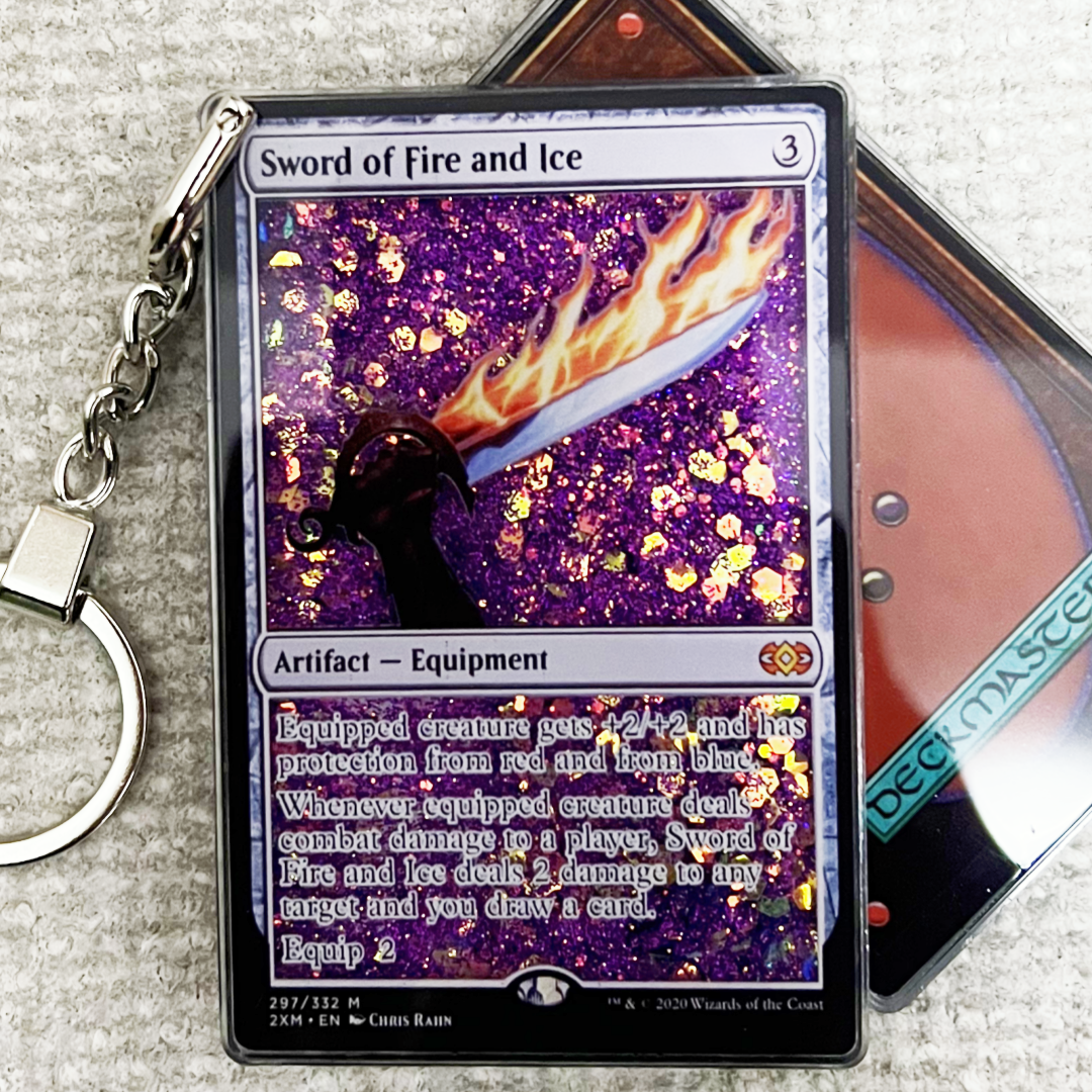 Sword of fire and lce Magic the Gathering Card Quicksand Keychain