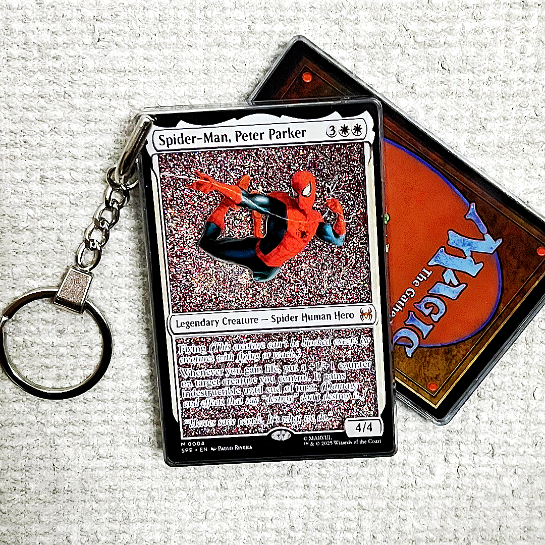 Spider-Man, Peter Parker Magic the Gathering Card Quicksand Keychain