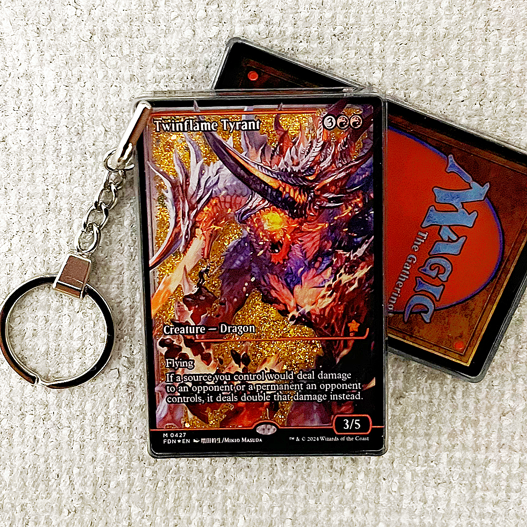 Twinflame Tyrant Magic the Gathering Card Quicksand Keychain