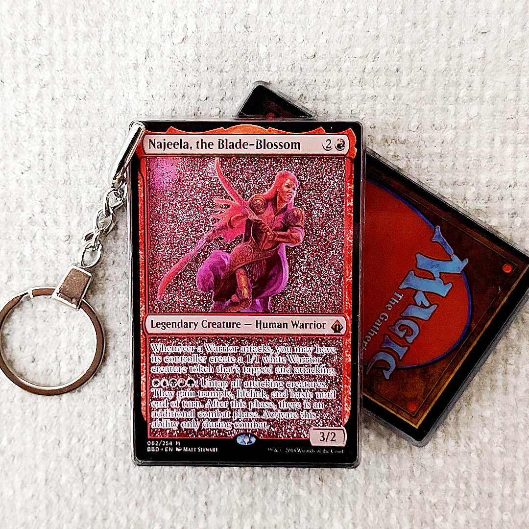 Najeela, the Blade-Blossom Magic the Gathering Card Quicksand Keychain