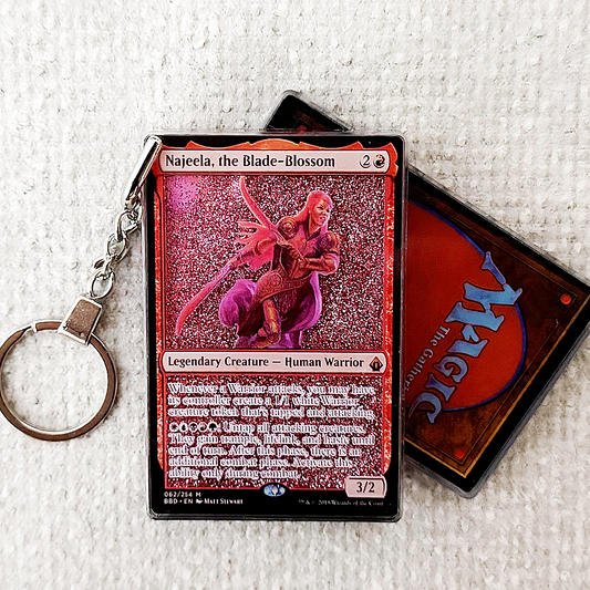 Najeela, the Blade-Blossom Magic the Gathering Card Quicksand Keychain