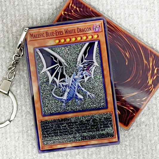 MALEFIC BLUE-EYES WHITE DRAGON Card Quicksand Keychain