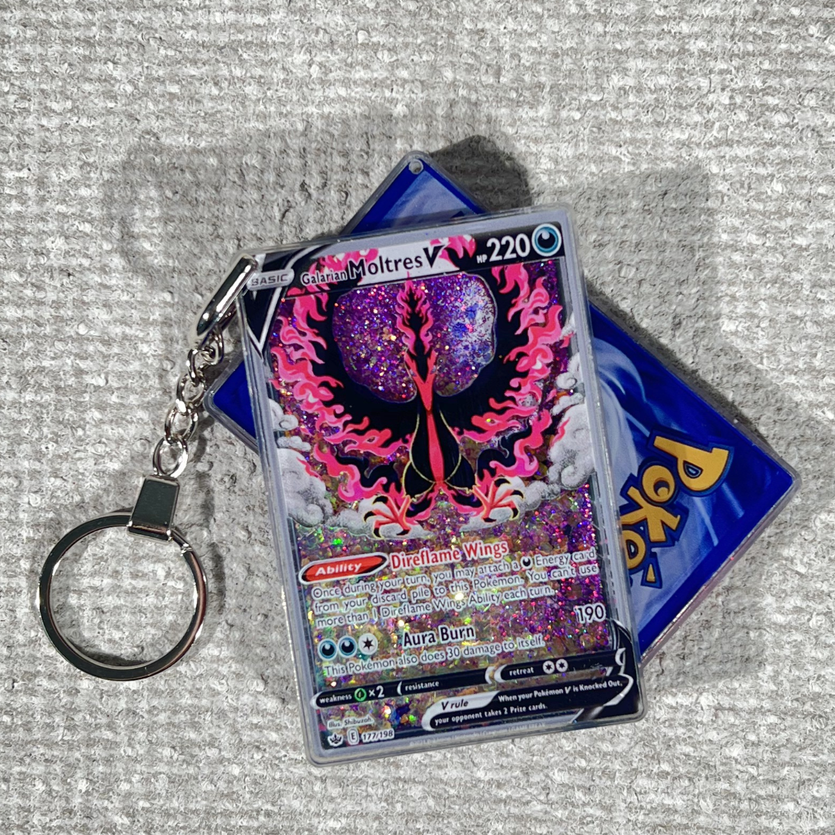 Galarian Moltres V Card Quicksand Keychain