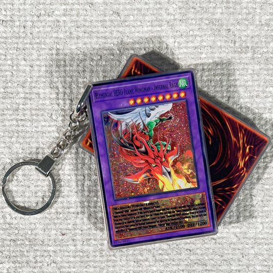 ELEMENTAL HERO FLAME WINGMAN -INFERNAL RAGE Card Quicksand Keychain