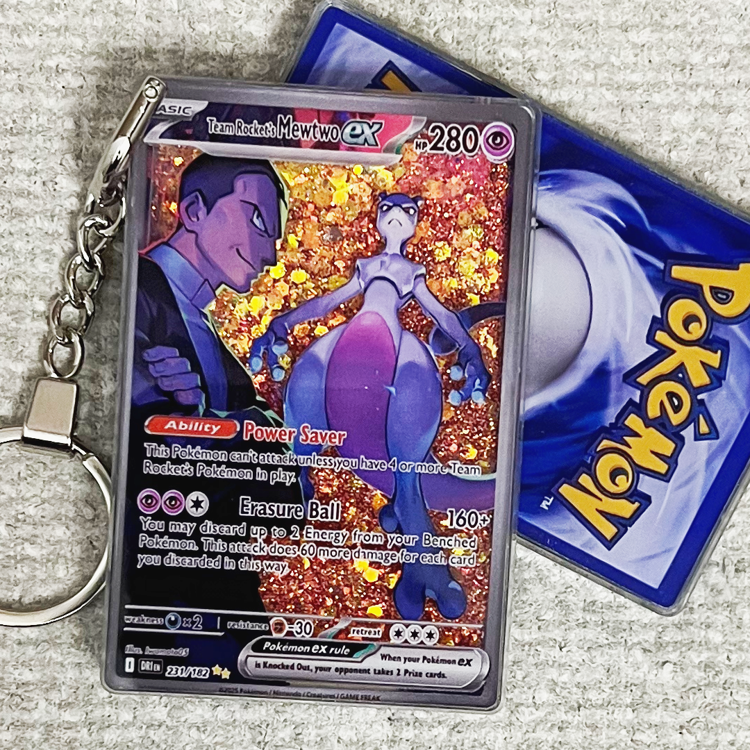 Team Rockets Mewtwo EX Card Quicksand Keychain