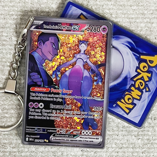 Team Rockets Mewtwo EX Card Quicksand Keychain