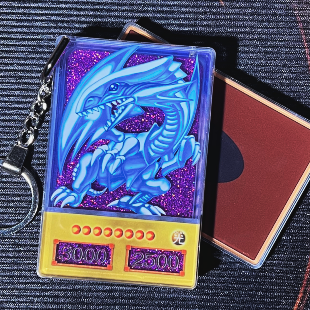 Blue-Eyes White Dragon Yu-Gi-Oh! Anime Style Card Quicksand Keychain