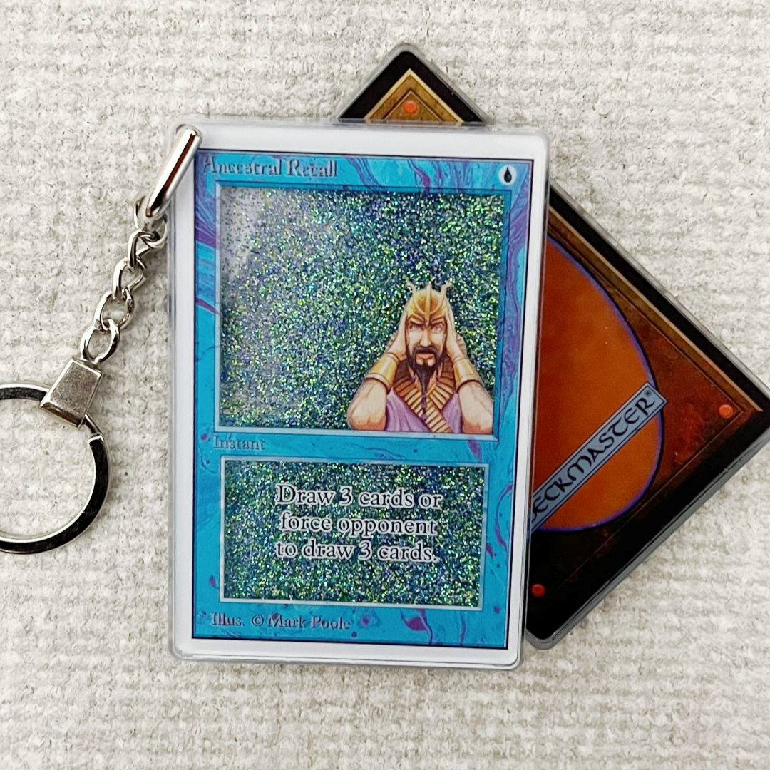 Ancestral Recall Magic the Gathering Card Quicksand Keychain