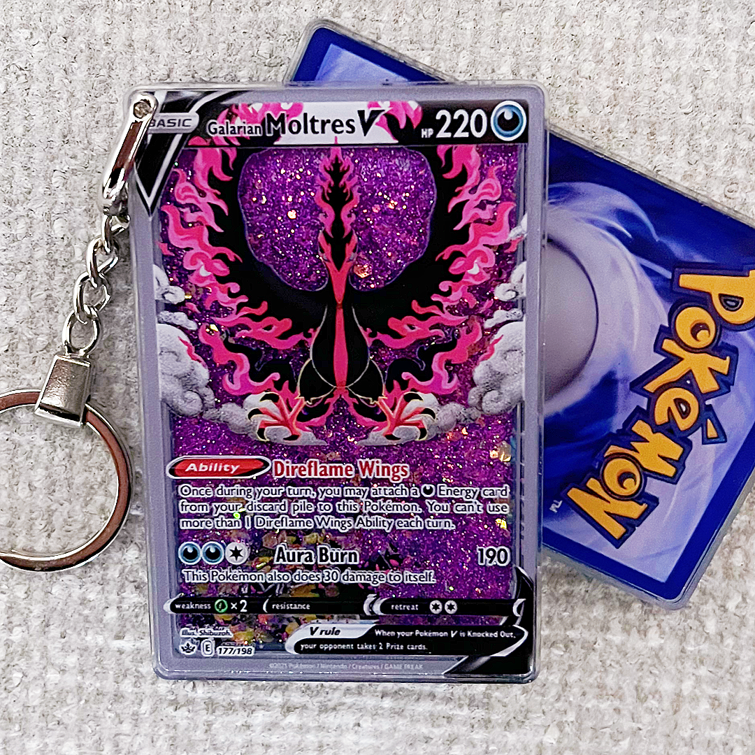 Galarian Moltres V Card Quicksand Keychain