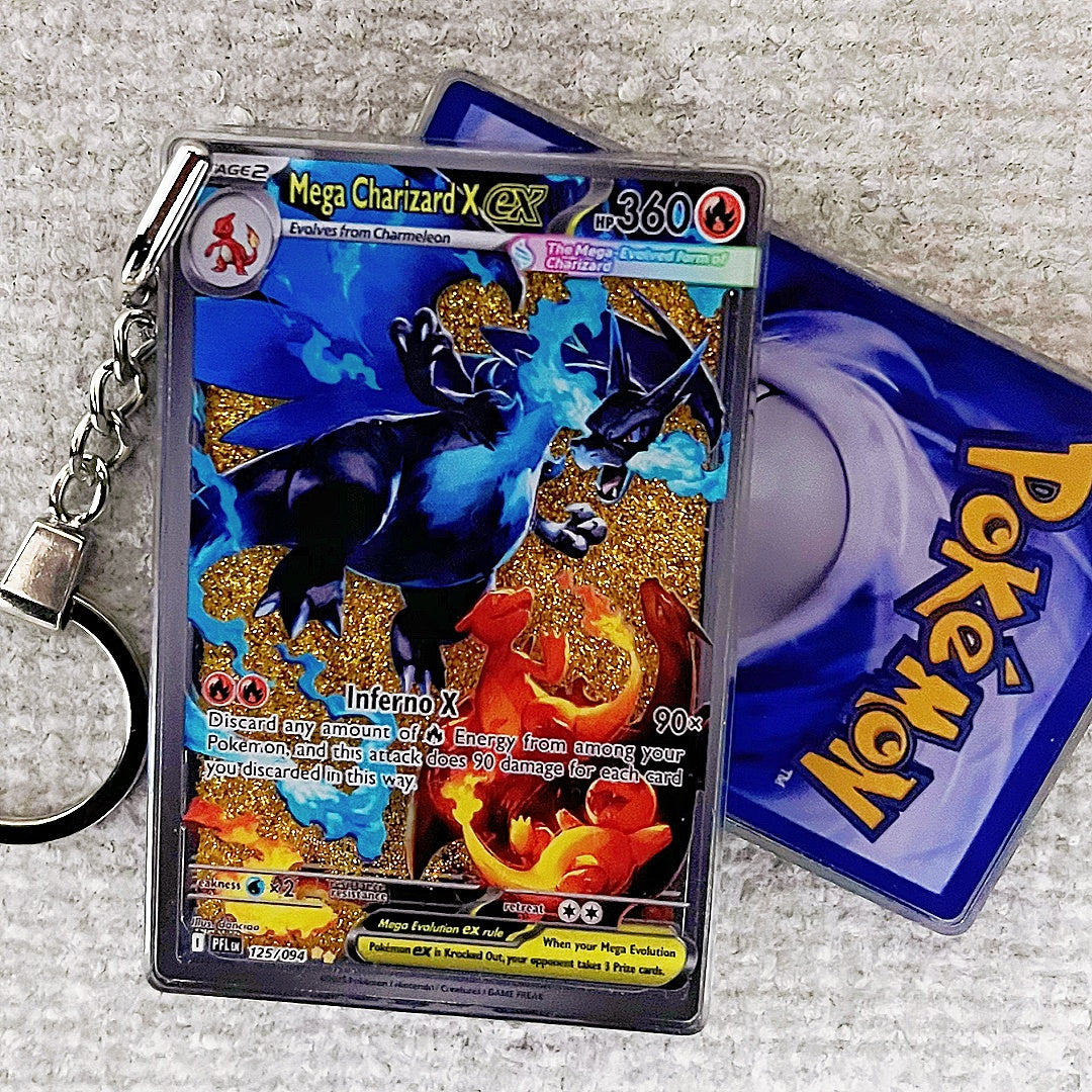 Mega Charizard X EX Card Quicksand Keychain