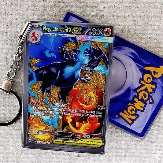 Mega Charizard X EX Card Quicksand Keychain