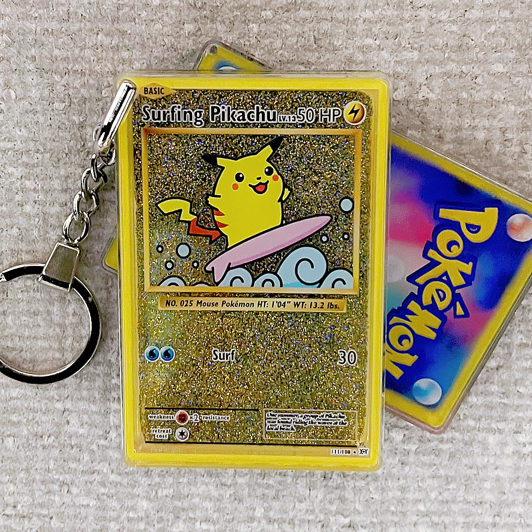 Surfing Pikachu Card Quicksand Keychain