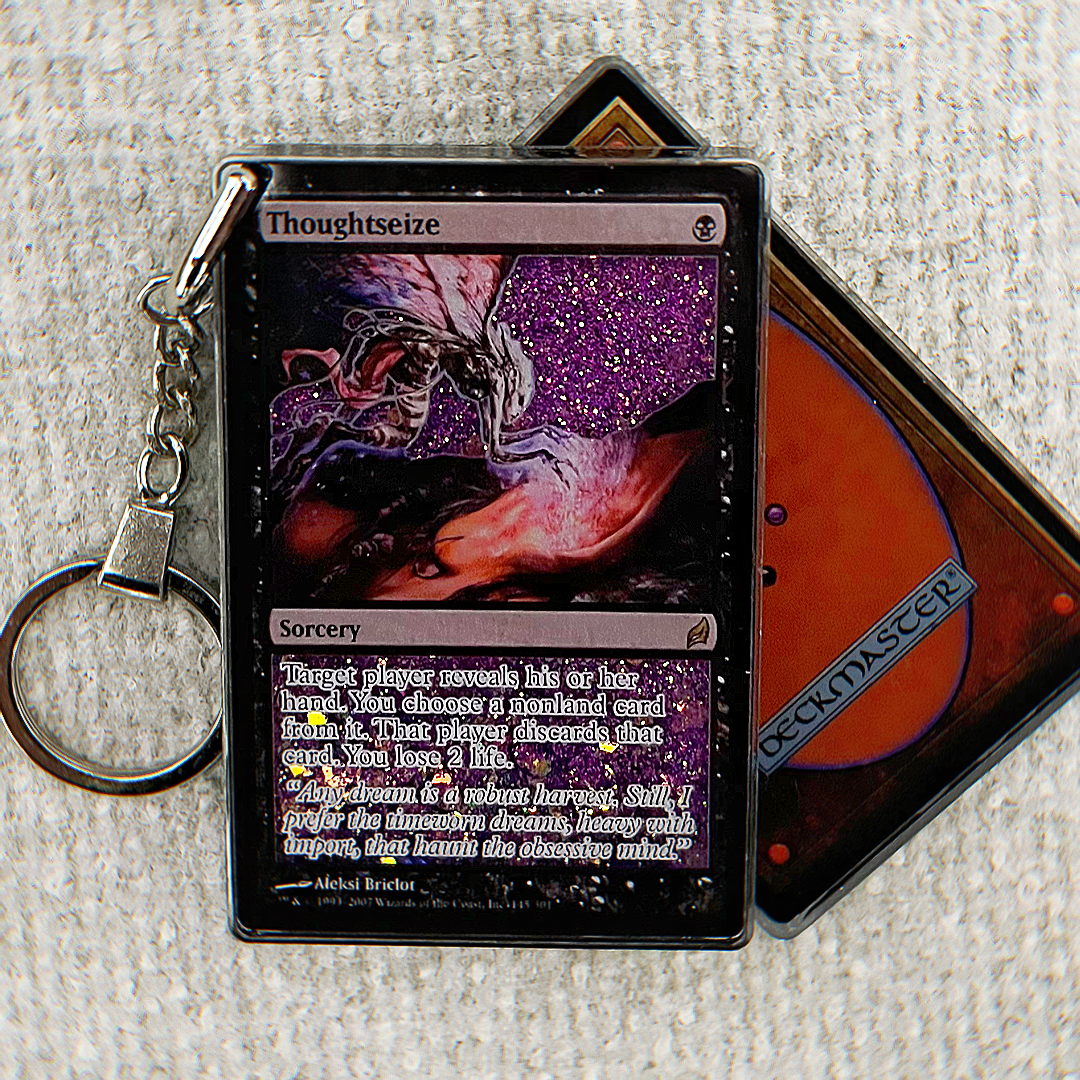 Thoughtseize Magic the Gathering Card Quicksand Keychain