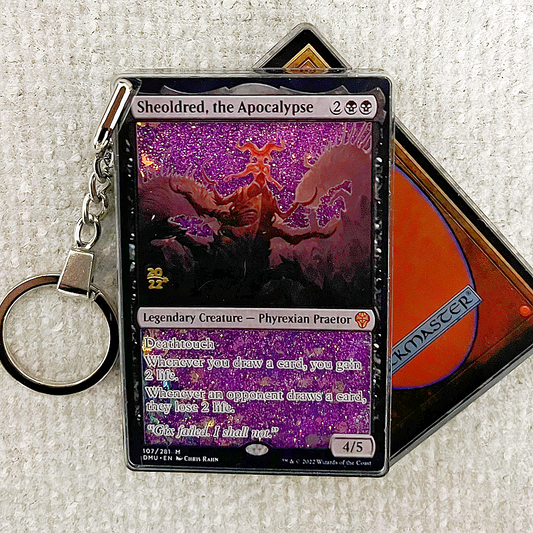 Sheoldred, the Apocalypse Magic the Gathering Card Quicksand Keychain