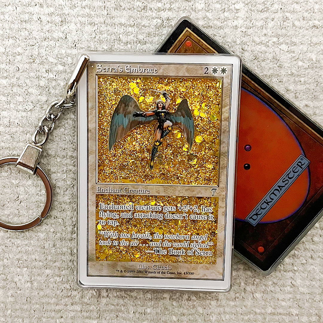 Serra's Embrace Magic the Gathering Card Quicksand Keychain