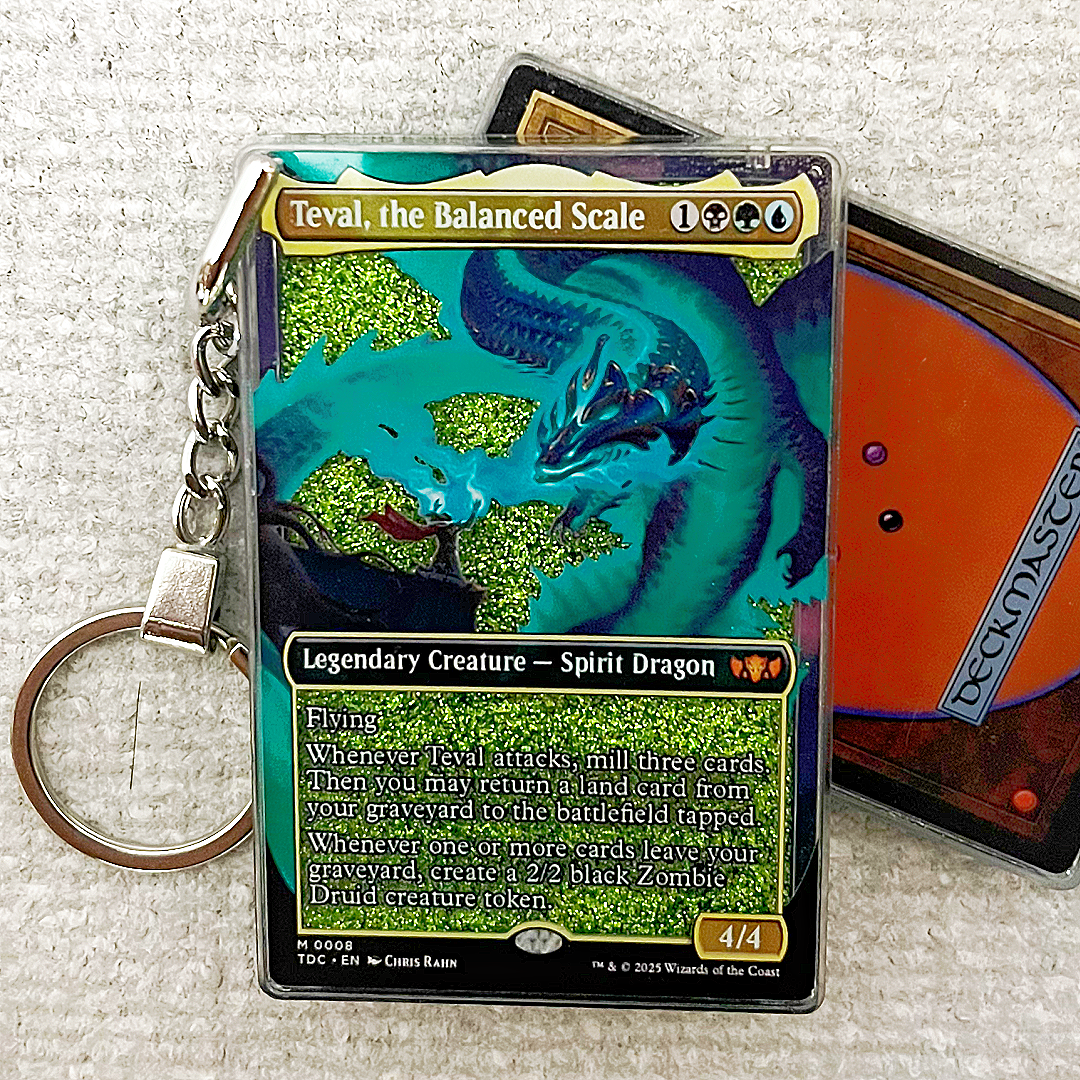 Teval, the Balanced Scale Card Quicksand Keychain