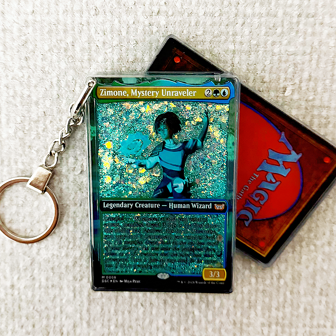 Zimone, Mystery Unraveler Card Quicksand Keychain