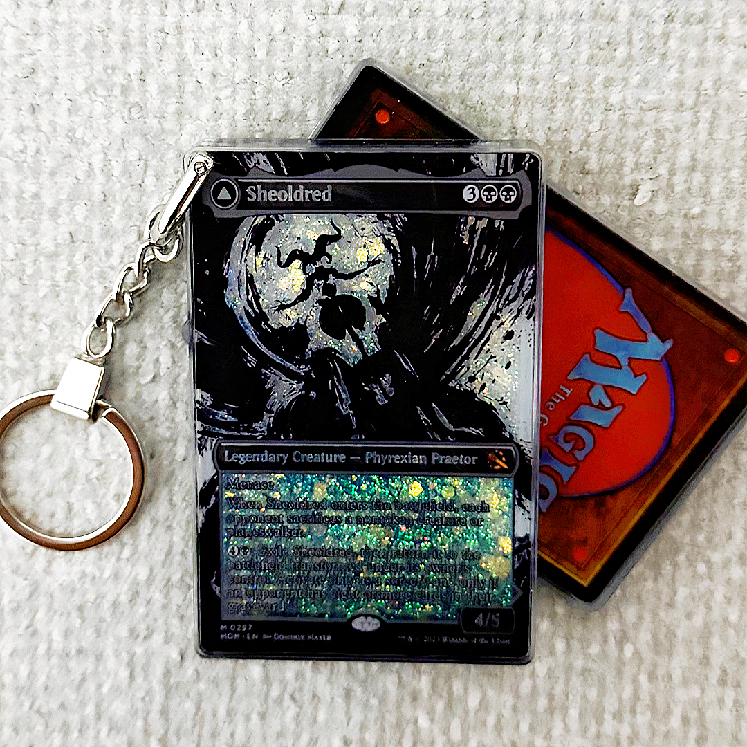 Sheoldred Card Quicksand Keychain