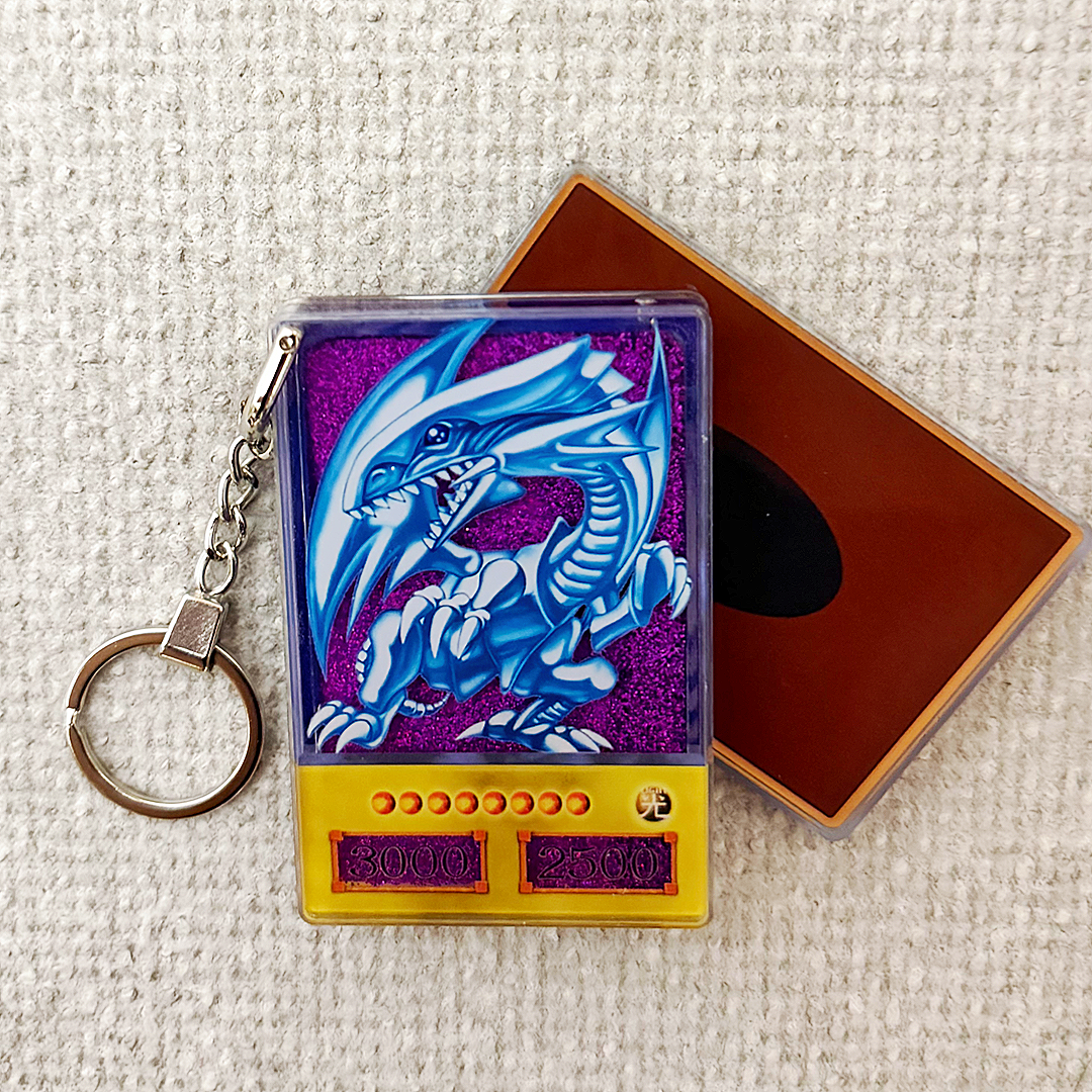 Blue-Eyes White Dragon Yu-Gi-Oh! Anime Style Card Quicksand Keychain