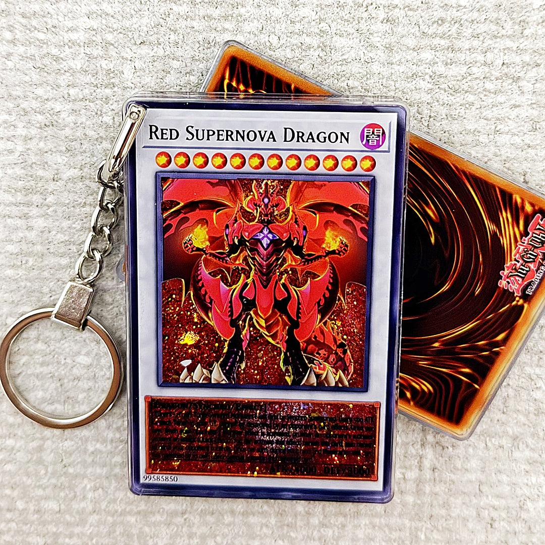 RED SUPERNOVA DRAGON Card Quicksand Keychain