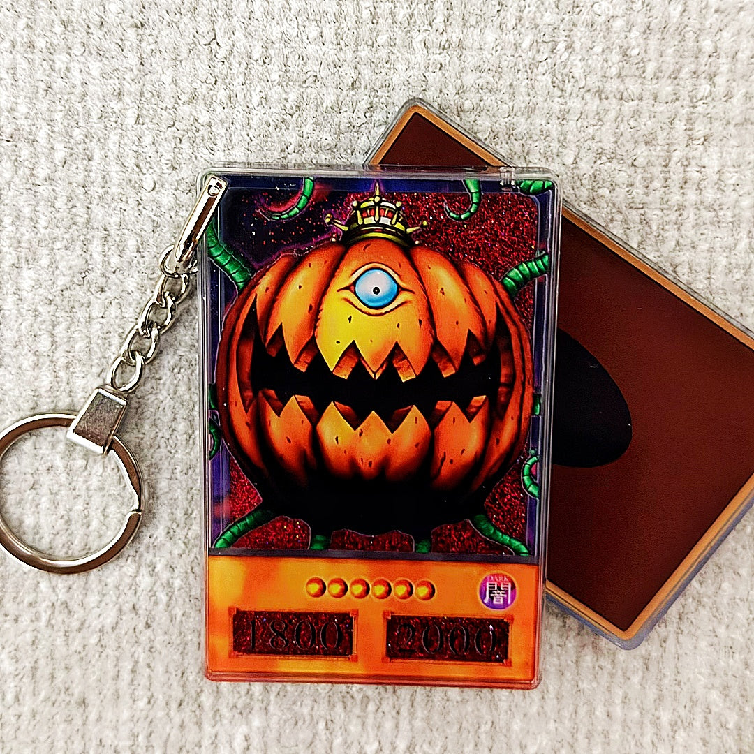 Pumpking the King of Ghosts Yu-Gi-Oh! Anime Style Card Quicksand Keychain