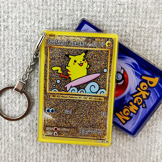 Surfing Pikachu Card Quicksand Keychain