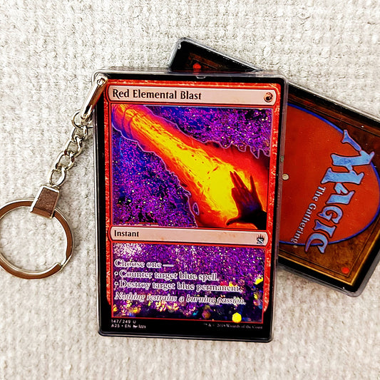 Red Elemental Blast Card Quicksand Keychain