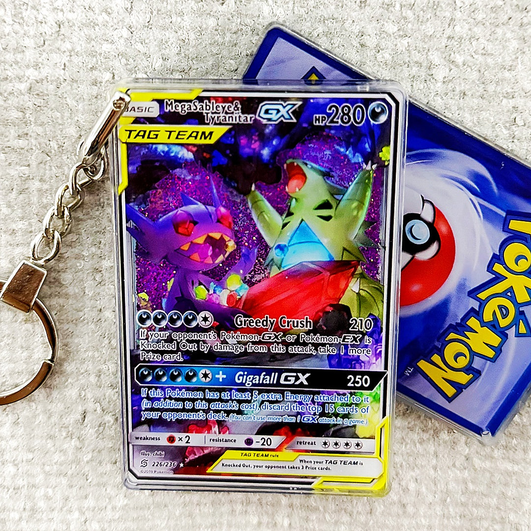 Mega Sableye & Tyranitar GX Card Quicksand Keychain