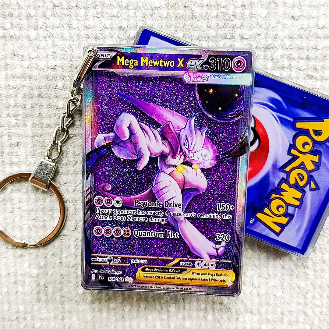 Mega Mewtwo X EX Card Quicksand Keychain