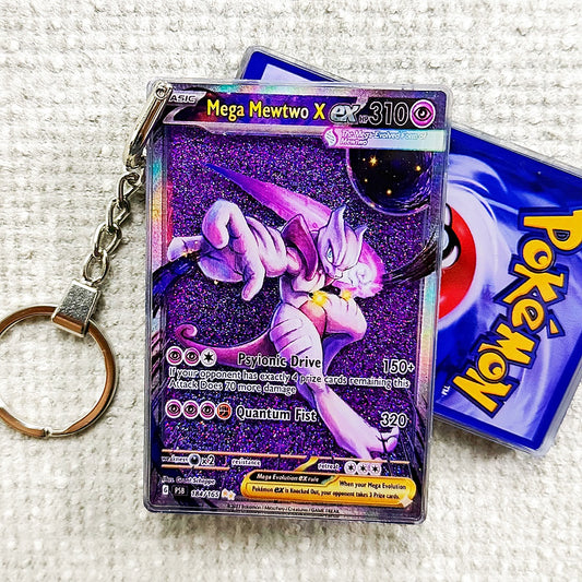 Mega Mewtwo X EX Card Quicksand Keychain