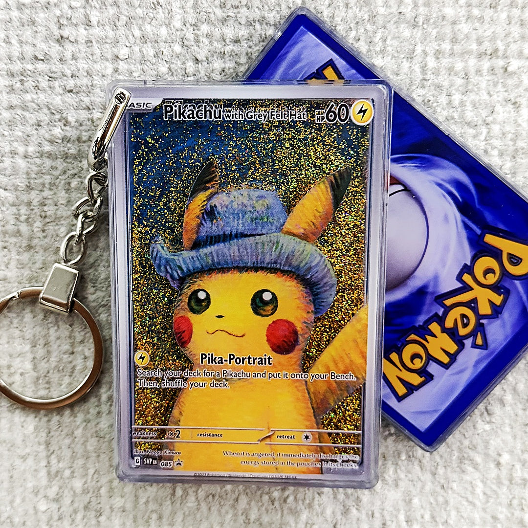 With grey felt hat Card Quicksand Keychain