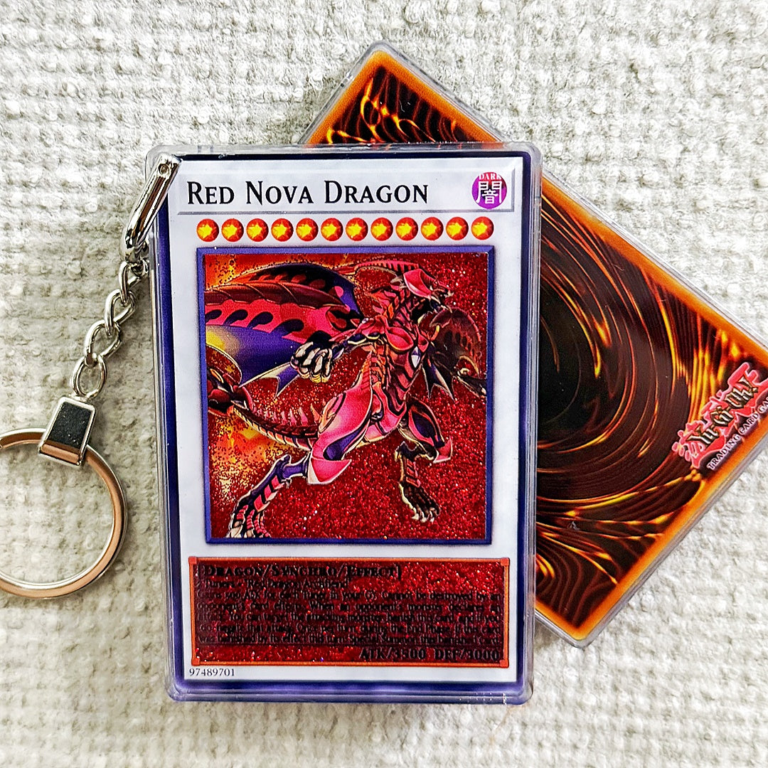 RED NOVA DRAGON Card Quicksand Keychain