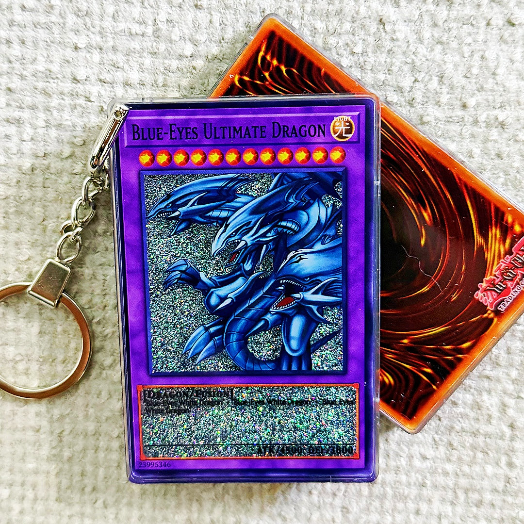 BLUE-EYES ULTIMATE DRAGON Card Quicksand Keychain